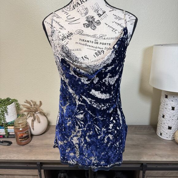 Y2k Elie Tahari Silk Blend Cowl Neck Velvet Sheer Tank top Size M Fairy Grunge - Picture 1 of 9